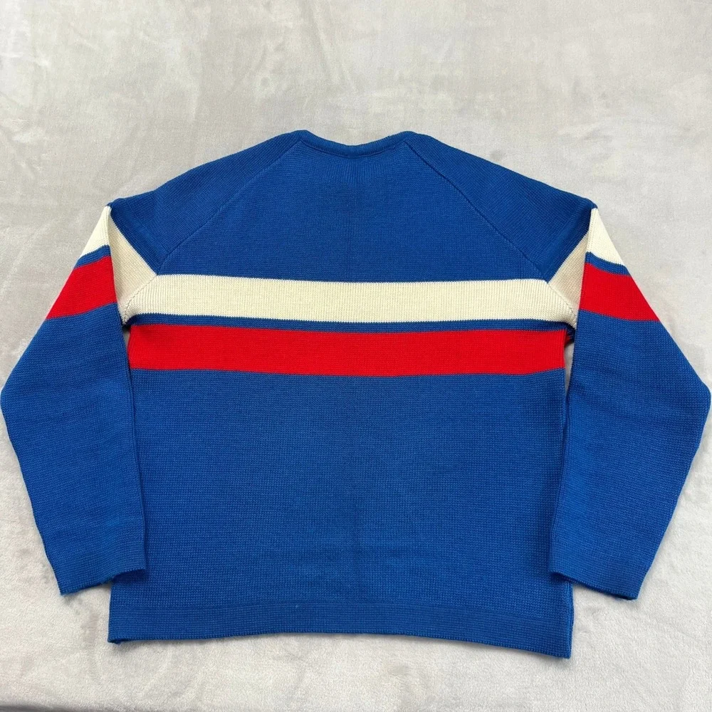 Vintage Demetre Sweater Men Medium Blue Striped Pure Virgin Wool Heavy Knit Ski